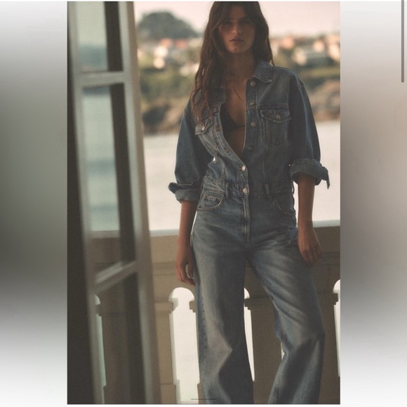 Zara Light Blue Denim Jumpsuit - Picture 1 of 9